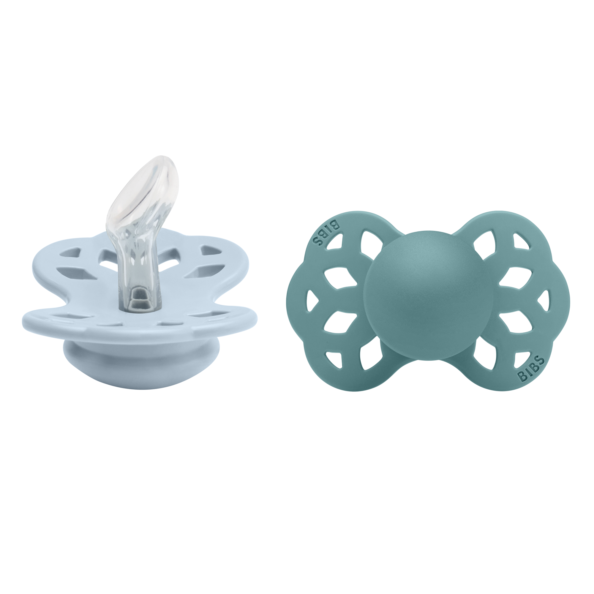 Bibs Infinity 2 Pack Silicone Anatomical Size 1 Baby Blue/Island Sea