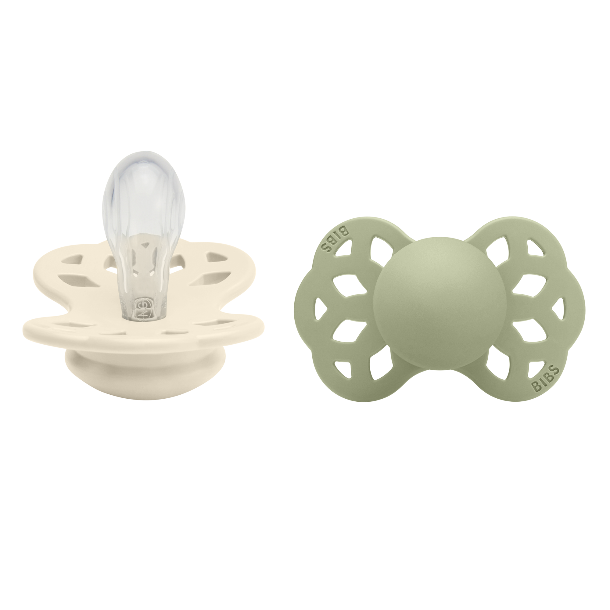 Bibs Infinity 2 Pack Silicone Symmetrical Size 1 Ivory/Sage