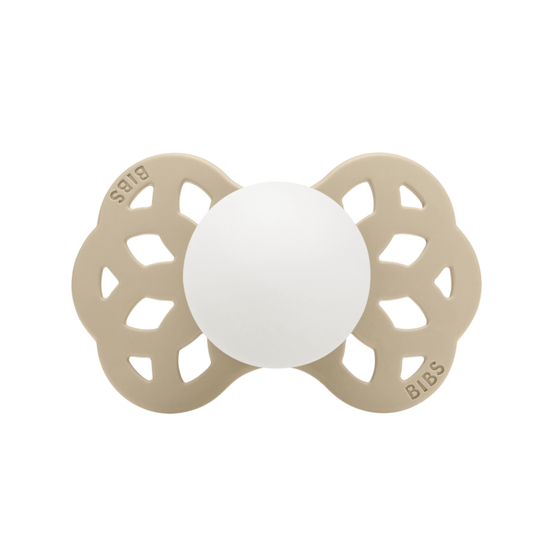BIBS Pacifier Infinity Symmetrical Silicone Size 2 Vanilla GLOW