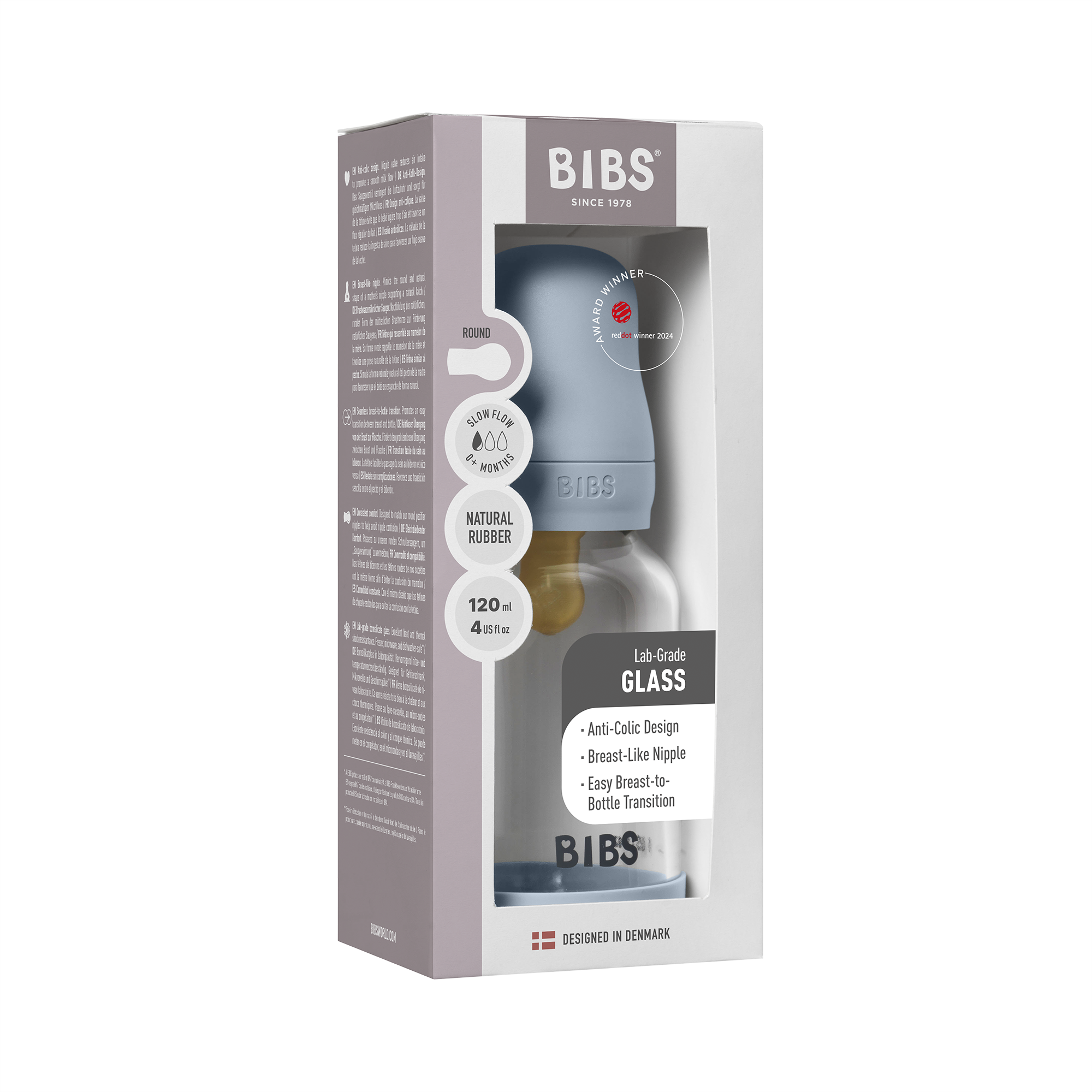 Bibs Glass Baby Bottle Round Latex 1 pack 120ml Slow Flow Baby Blue Bibs Glass Baby Bottle Round Latex 1 pack 120ml Slow Flow Baby Blue