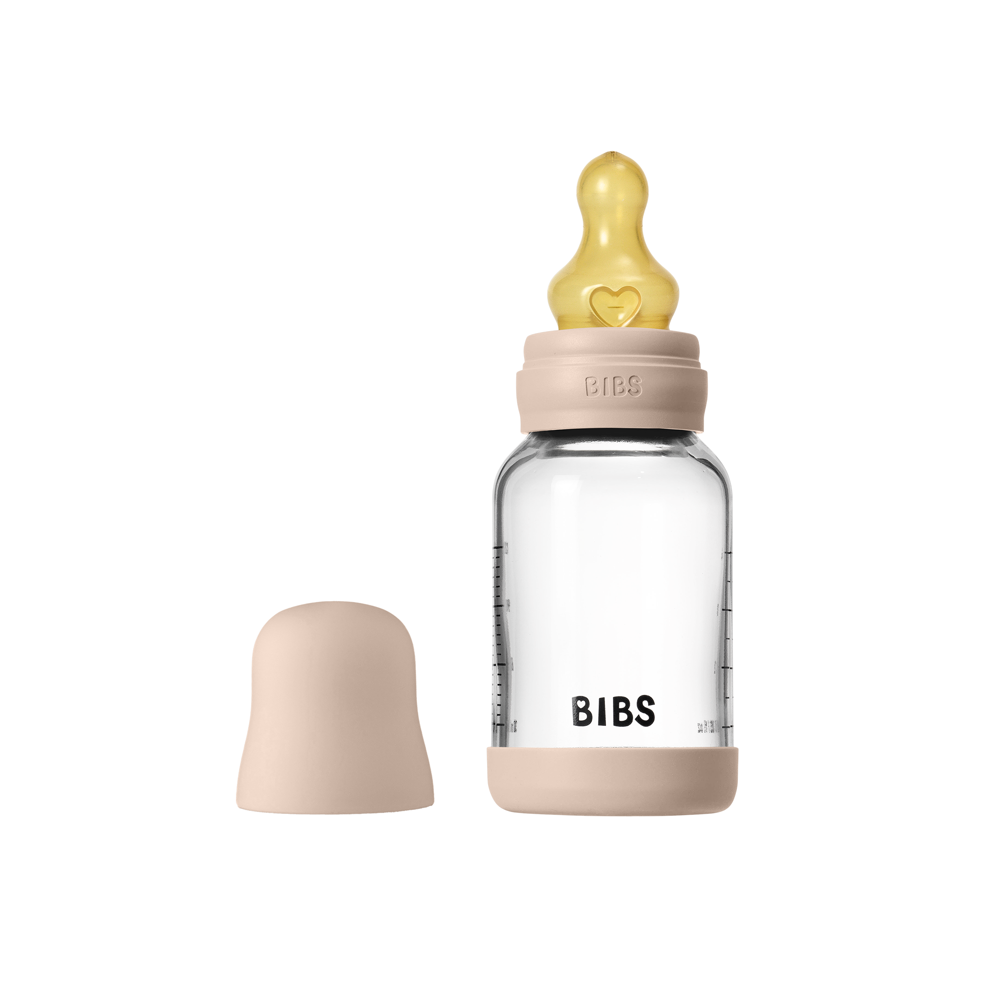Bibs Glass Baby Bottle Round Latex 1 pack 120ml Slow Flow Blush
