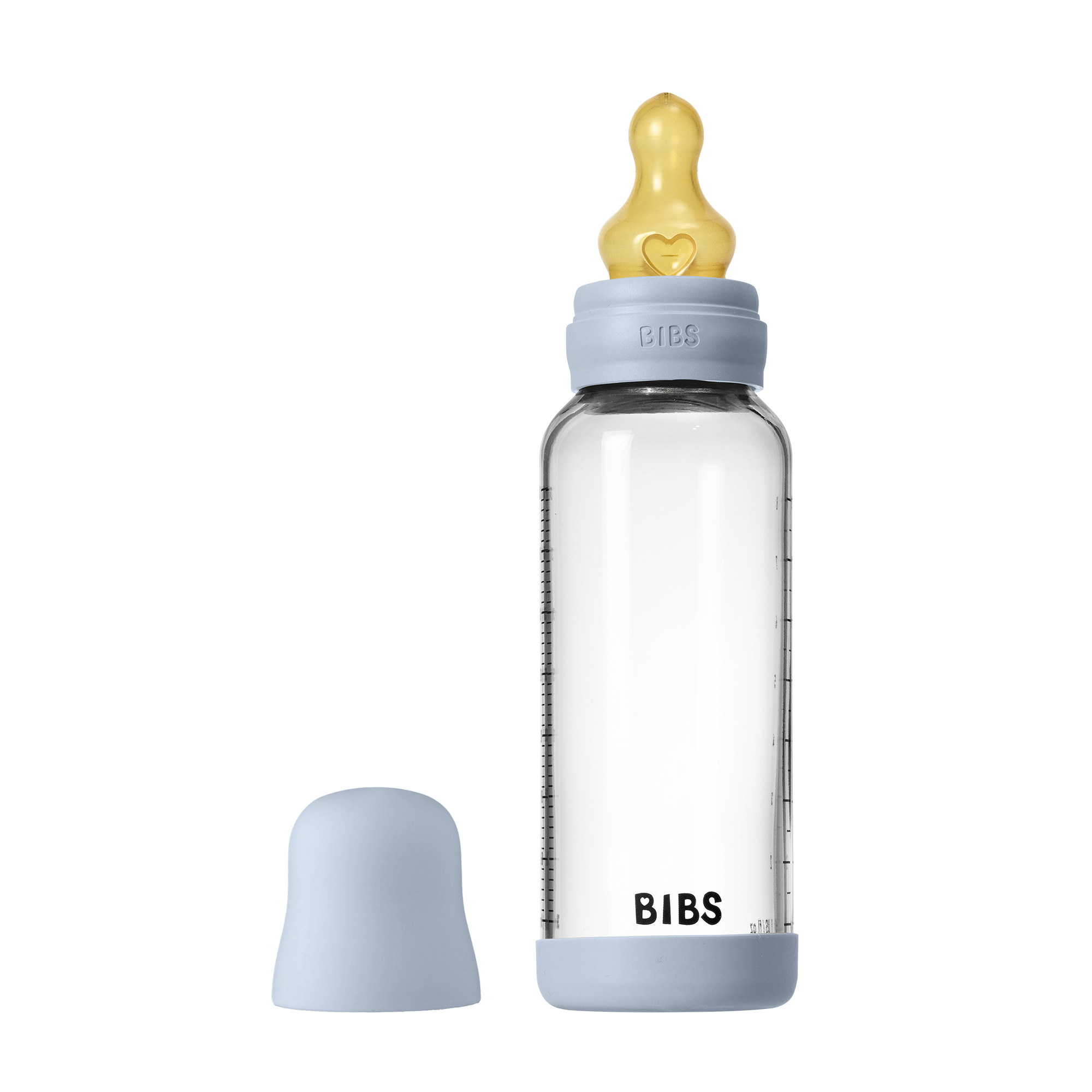 Bibs Baby Glass Bottle Round Latex 1 pack 240ml Medium Flow Baby Blue