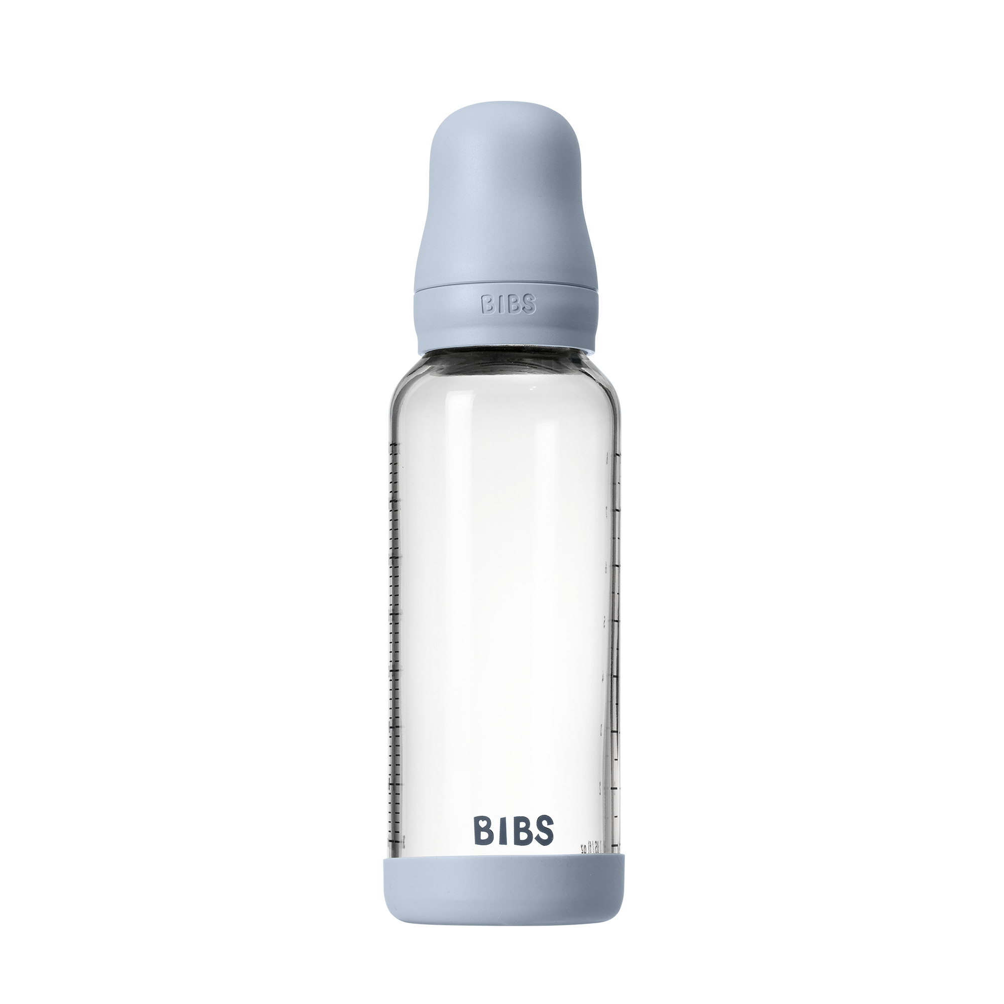 Bibs Baby Glass Bottle Round Latex 1 pack 240ml Medium Flow Baby Blue