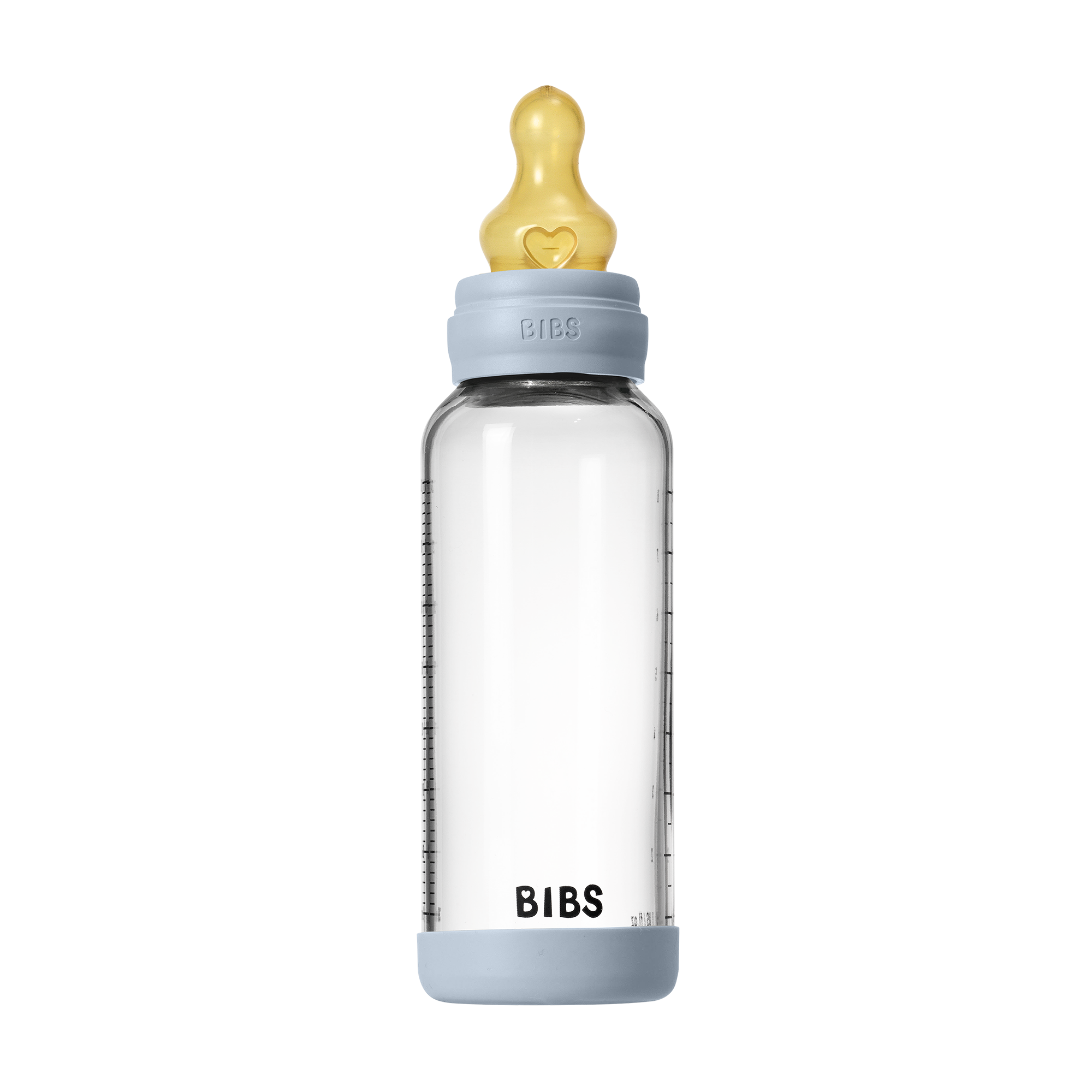 Bibs Baby Glass Bottle Round Latex 1 pack 240ml Medium Flow Baby Blue