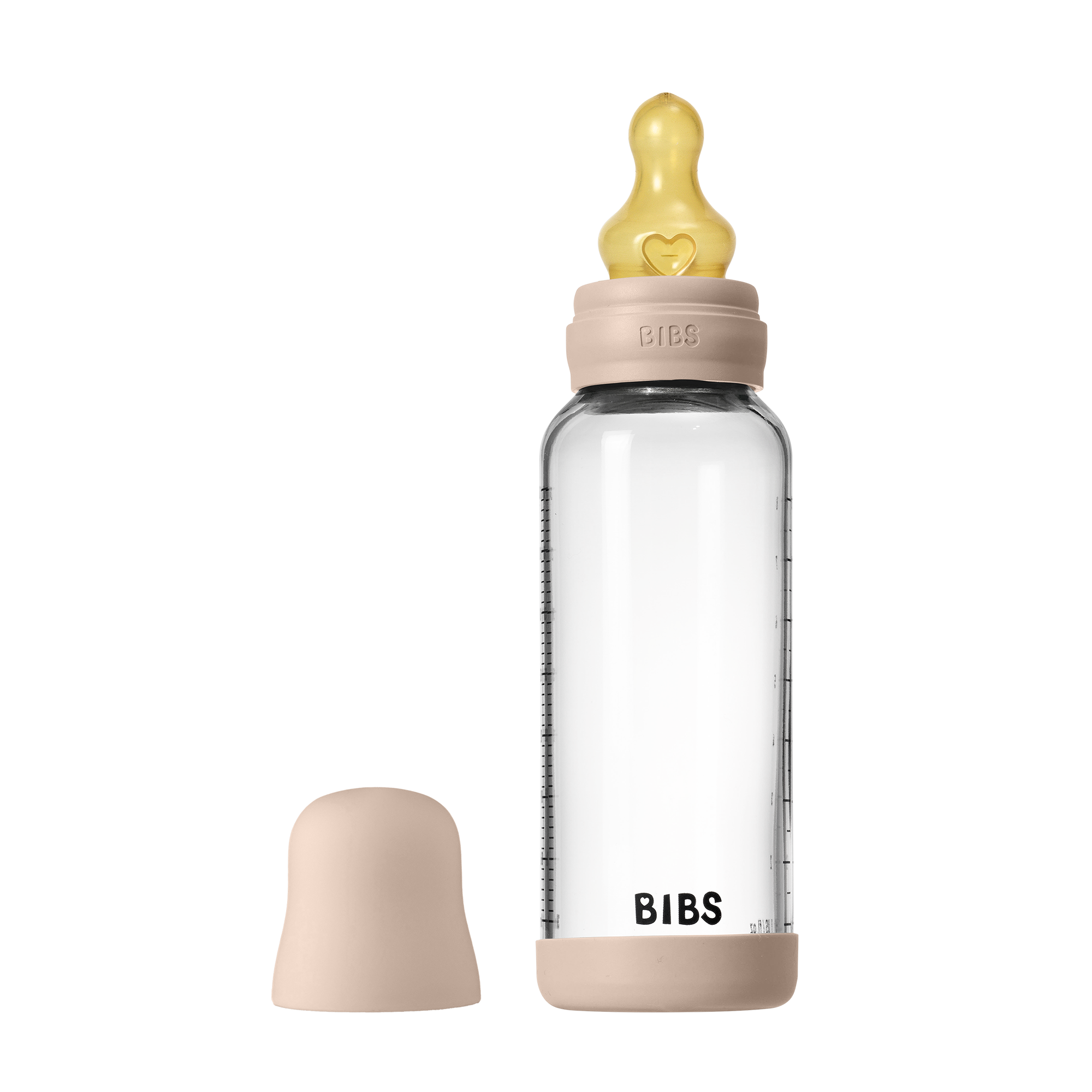 Bibs Baby Glass Bottle Round Latex 1 pack 240ml Medium Flow Blush