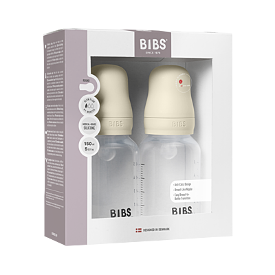 Bibs Baby Bottle Round Silicone 2 pack 150ml Slow Flow Ivory
