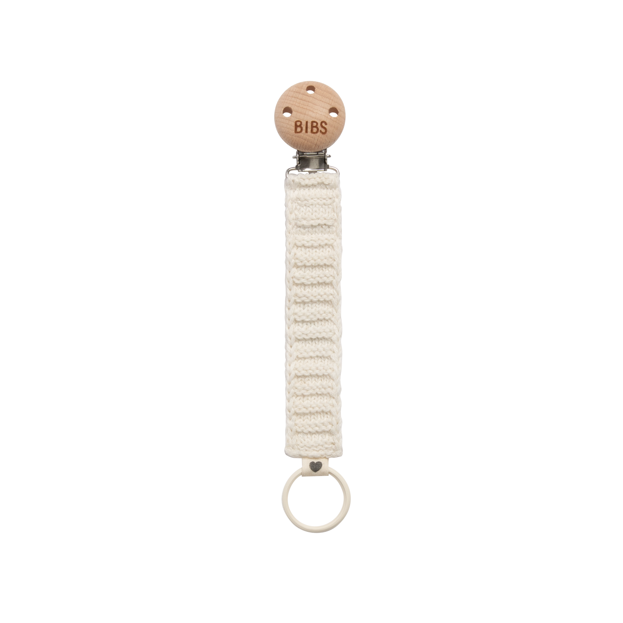 Bibs Pacifier Clip Knitted Ivory