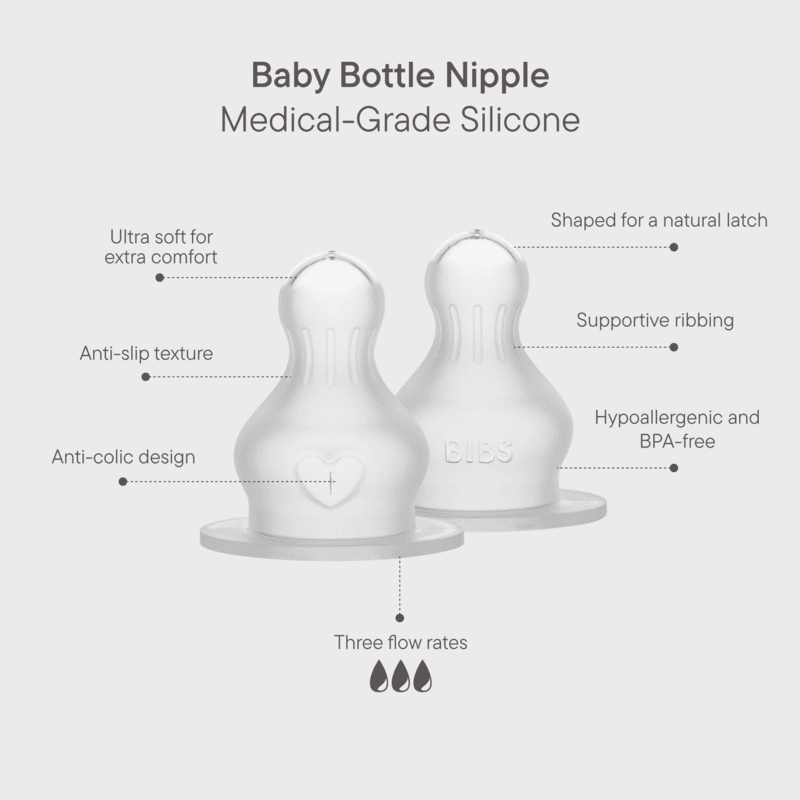 Bibs Bottle Nipple 2 Pack Silicone Medium Flow